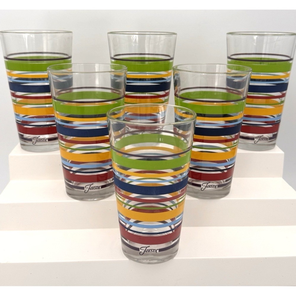 Libbey Fiestaware Tumblers Fiesta Stripes Mambo Drinking Glass 16oz Retired 6 Pc